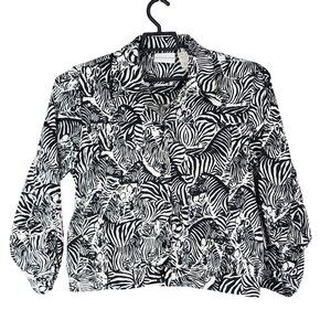 Womens Black & White Alfred Dunner Zebra Print Jacket 3/4 Sleeve Stretch Size 10